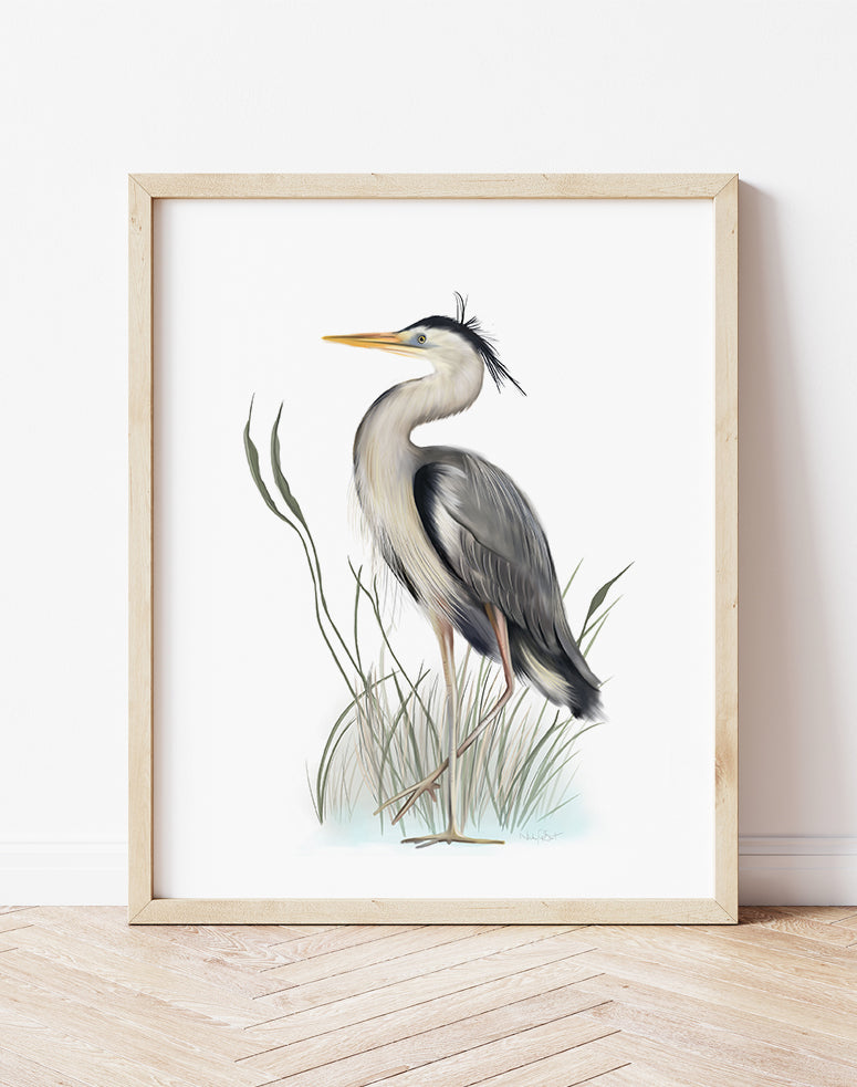 Maxmore: Fine art blue heron print from original blue heron painting authentic