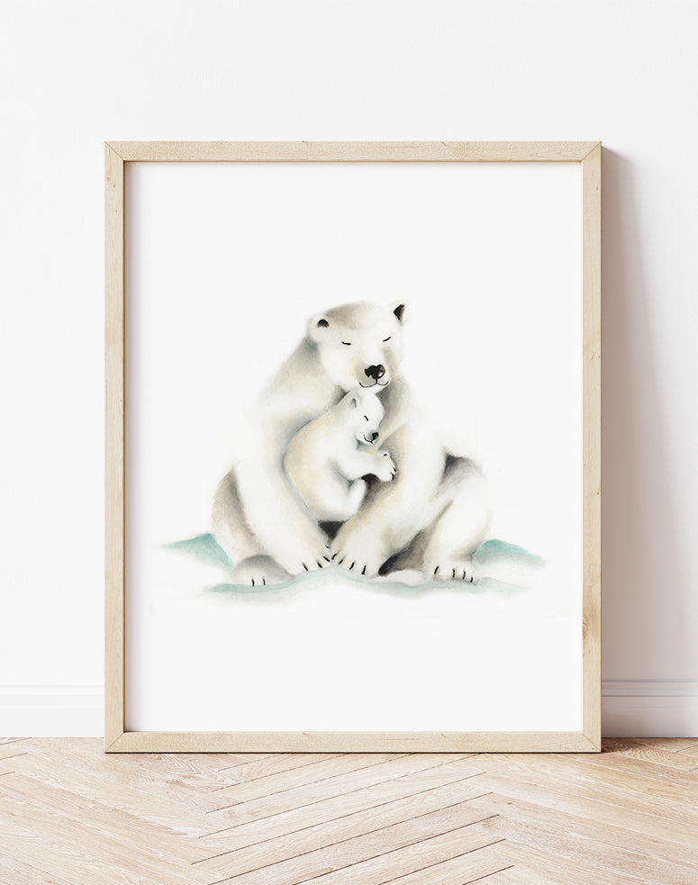 PETER ALIKNAK Polar Bear Mom & Cub Inuit Stonecut Art popular Miniprints Series Holman