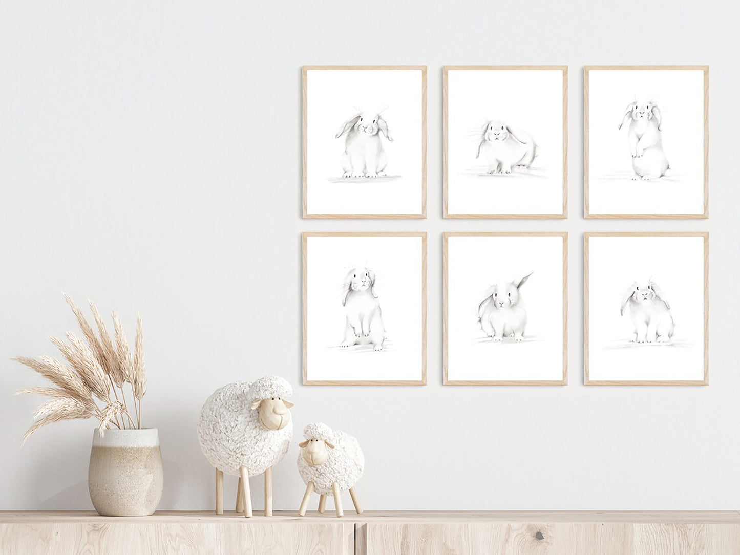 Bunnies Sketch Art Prints - Set of 6- Studio Q - Art by Nicky Quartermaine Scott