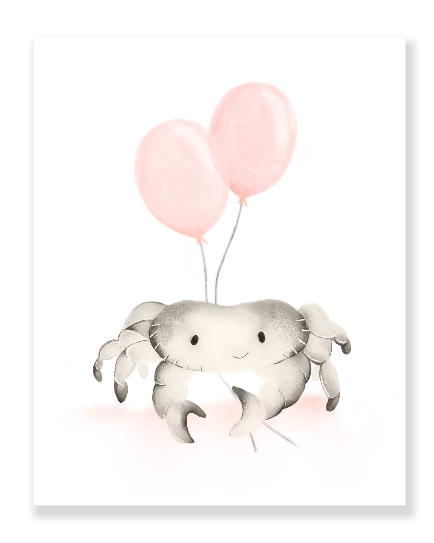 Baby Crab with Round Balloon Nursery Art - Sweet Blush- Studio Q - Art by Nicky Quartermaine Scott