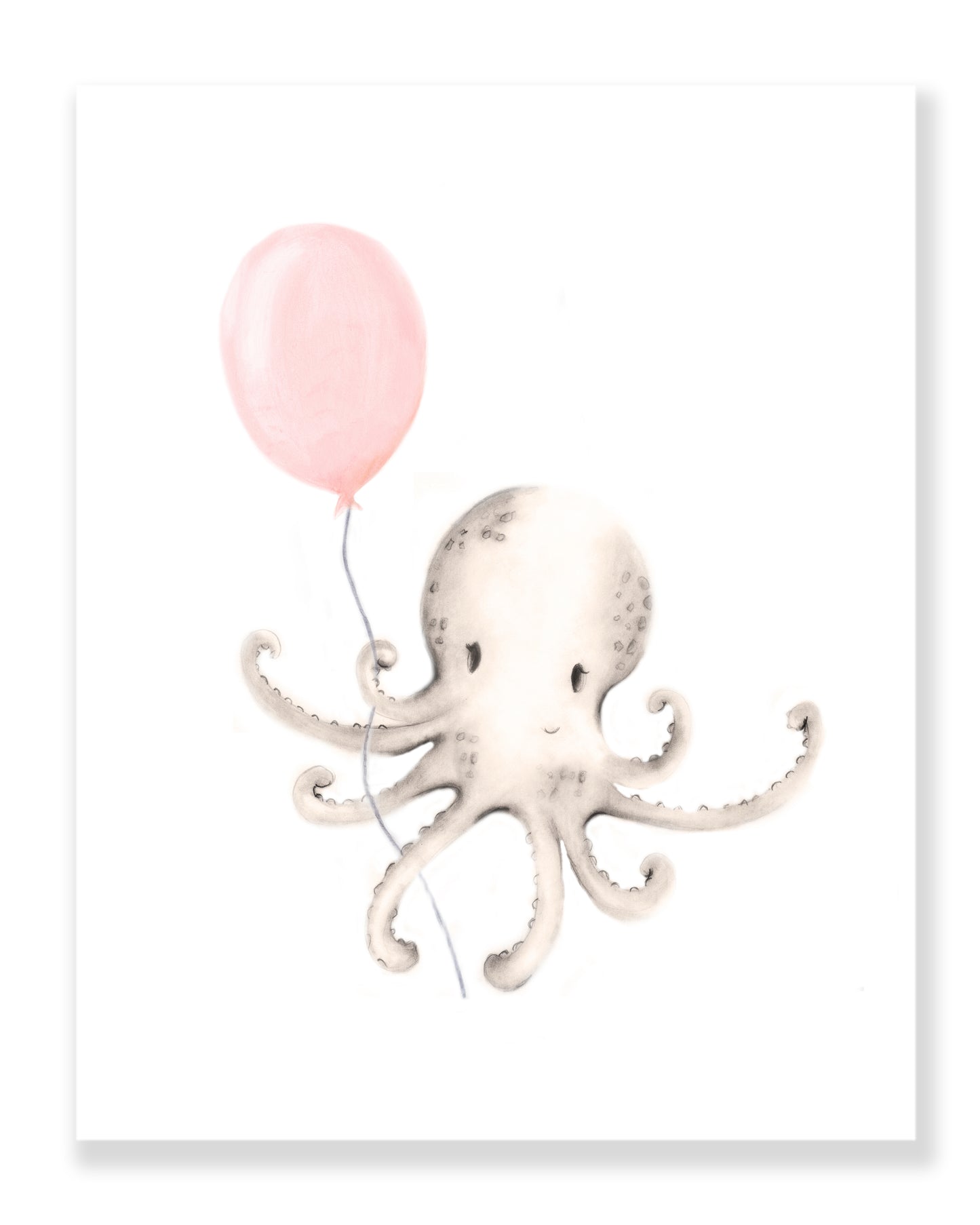 Octopus with Round Balloon Nursery Art - Sweet Blush- Studio Q - Art by Nicky Quartermaine Scott