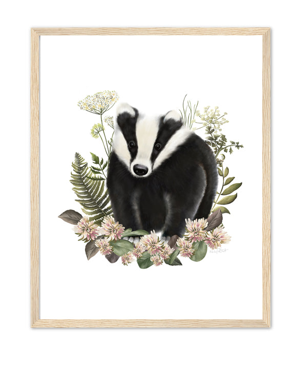 Bramble Badger Art Print- Studio Q - Art by Nicky Quartermaine Scott