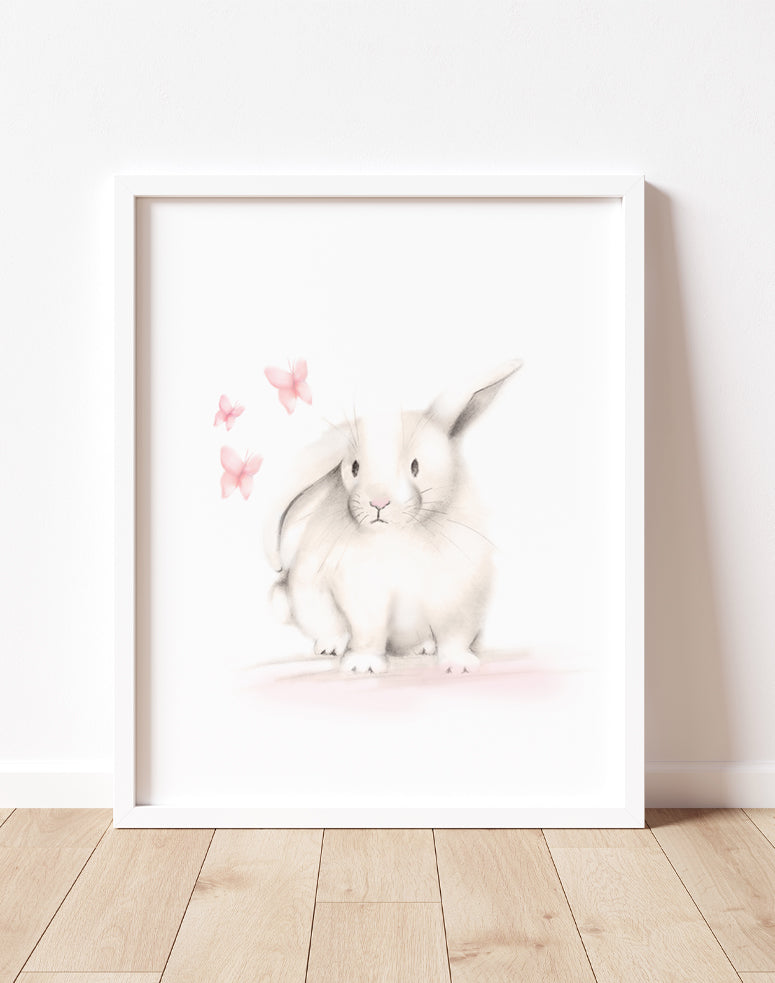 Bunny with Hearts 2 Nursery Print - Sweet Blush - Studio Q - Art by Nicky Quartermaine Scott