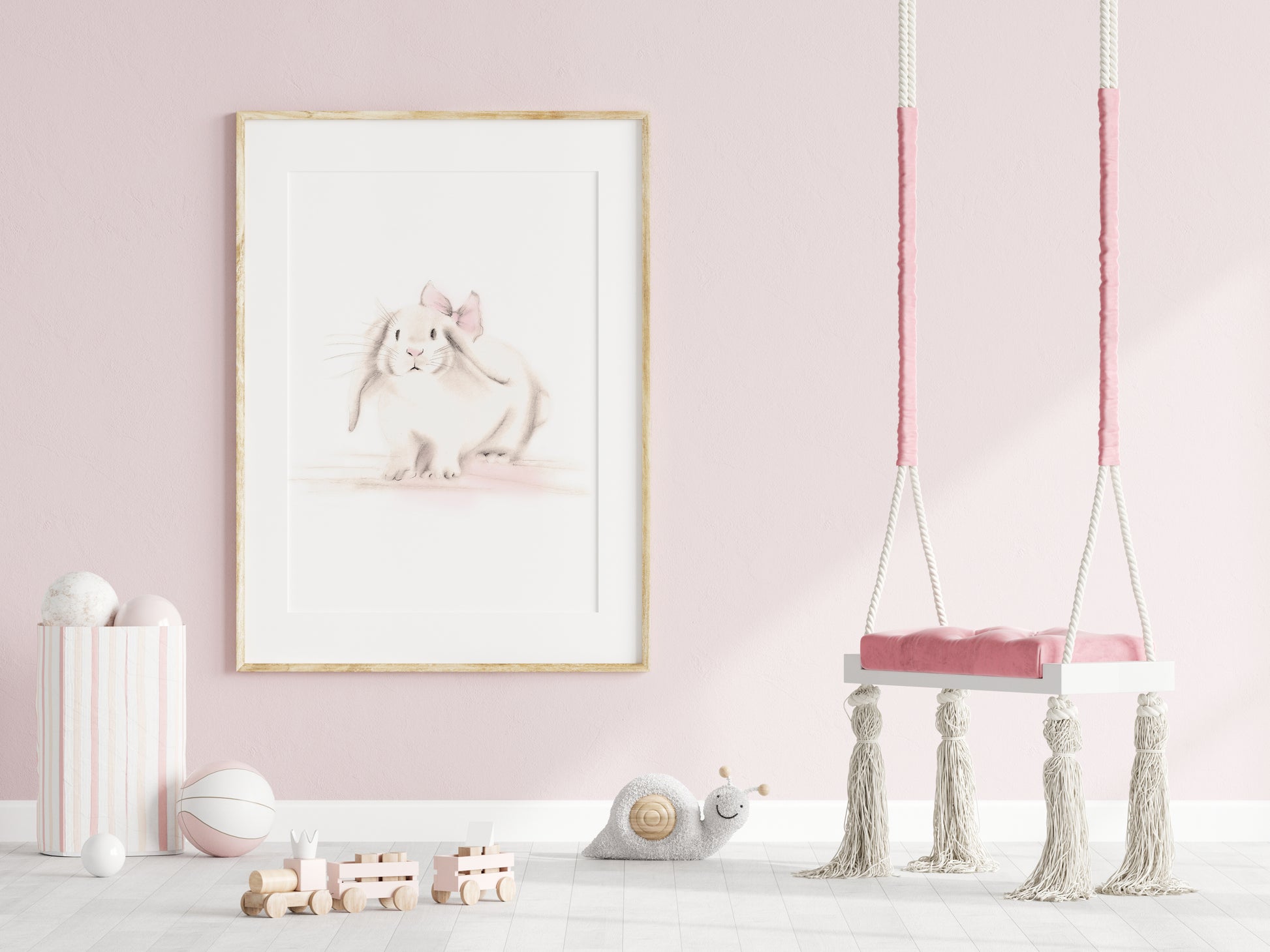 Bunny with Bow Nursery Print - Sweet Blush - Studio Q - Art by Nicky Quartermaine Scott