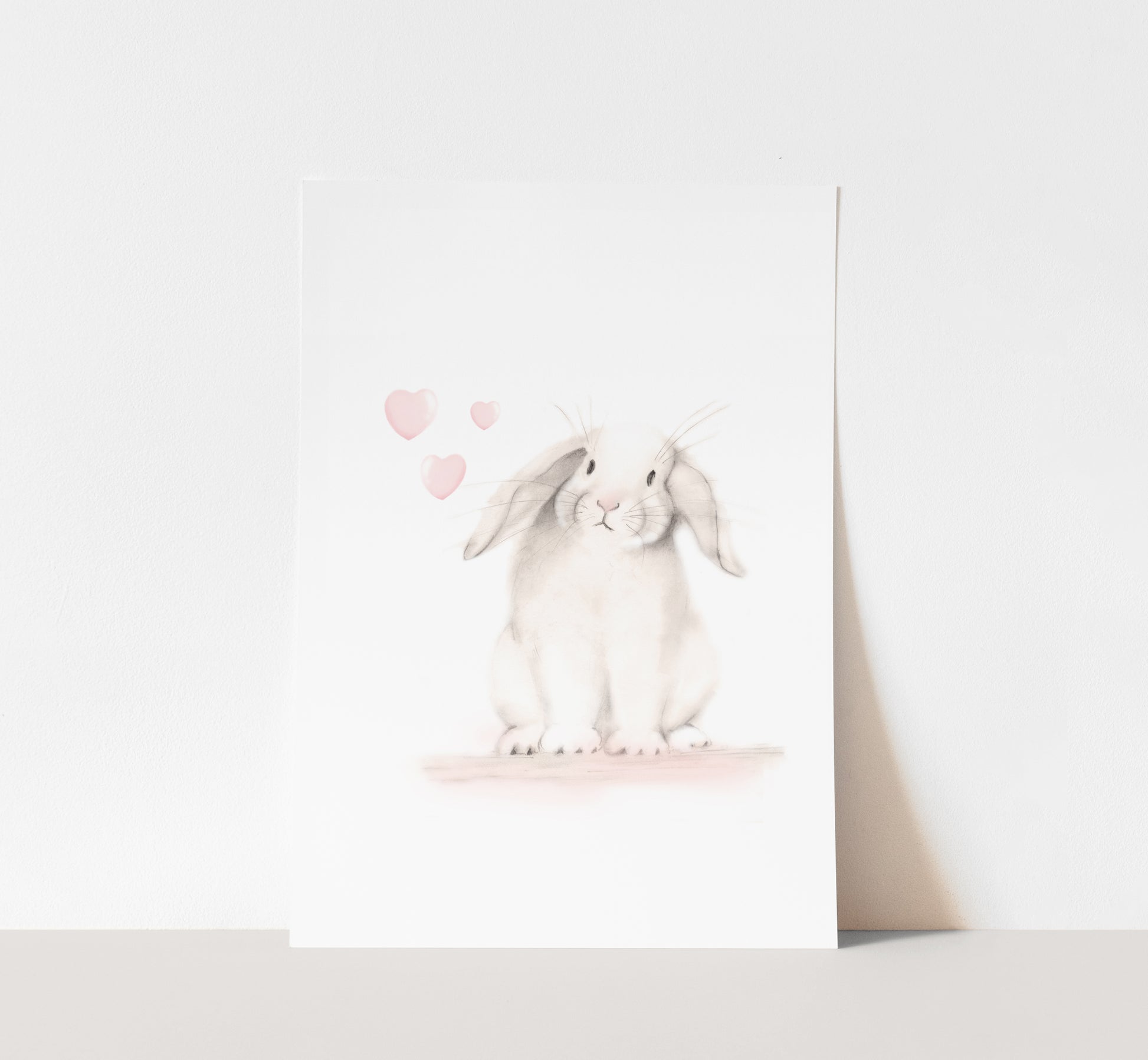 Bunny with Hearts 1 Nursery Print - Sweet Blush - Studio Q - Art by Nicky Quartermaine Scott