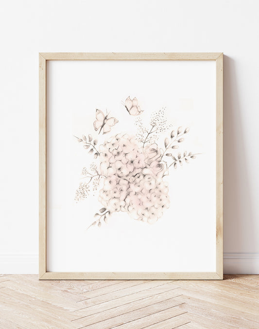 Flower and Butterfly Nursery Art Print- Sweet Blush - Studio Q - Art by Nicky Quartermaine Scott