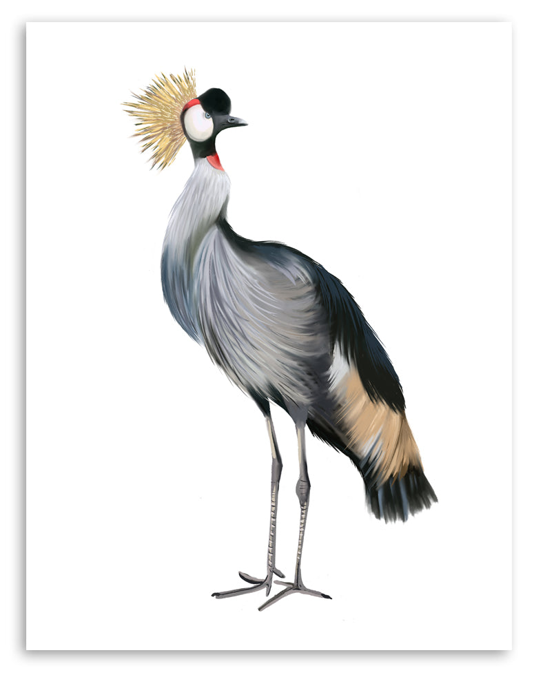 Grey Crowned Crane Bird Print - Studio Q - Art by Nicky Quartermaine Scott