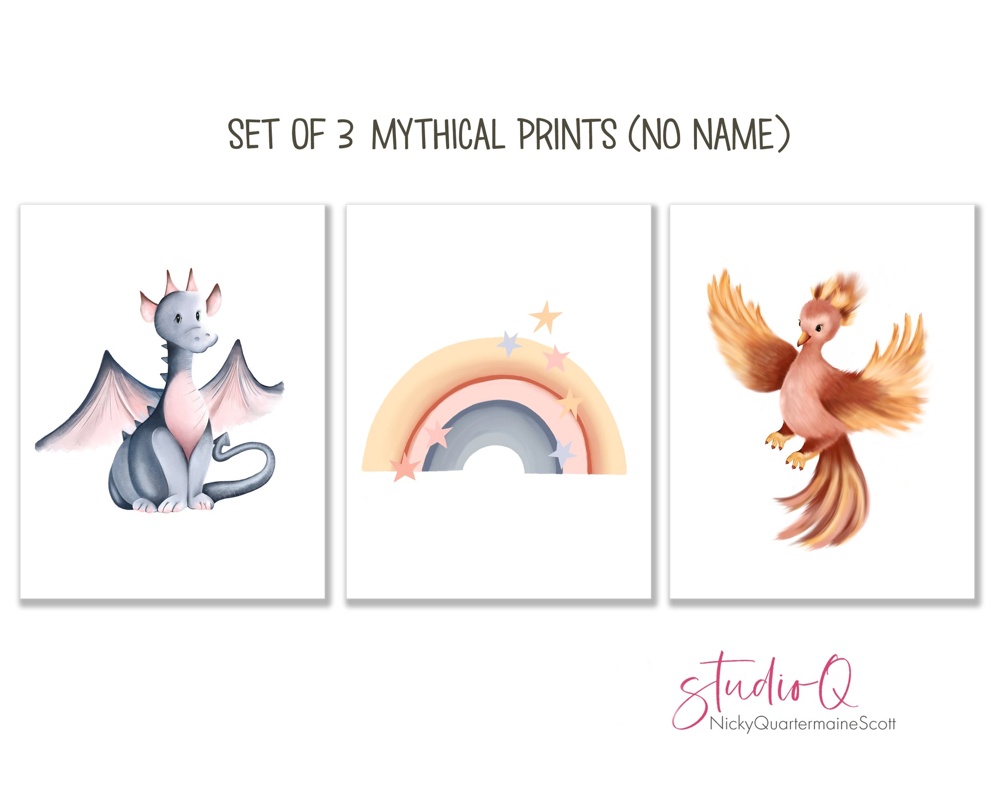 Mythical Baby Animal Prints -  Set of 3 - Studio Q - Art by Nicky Quartermaine Scott