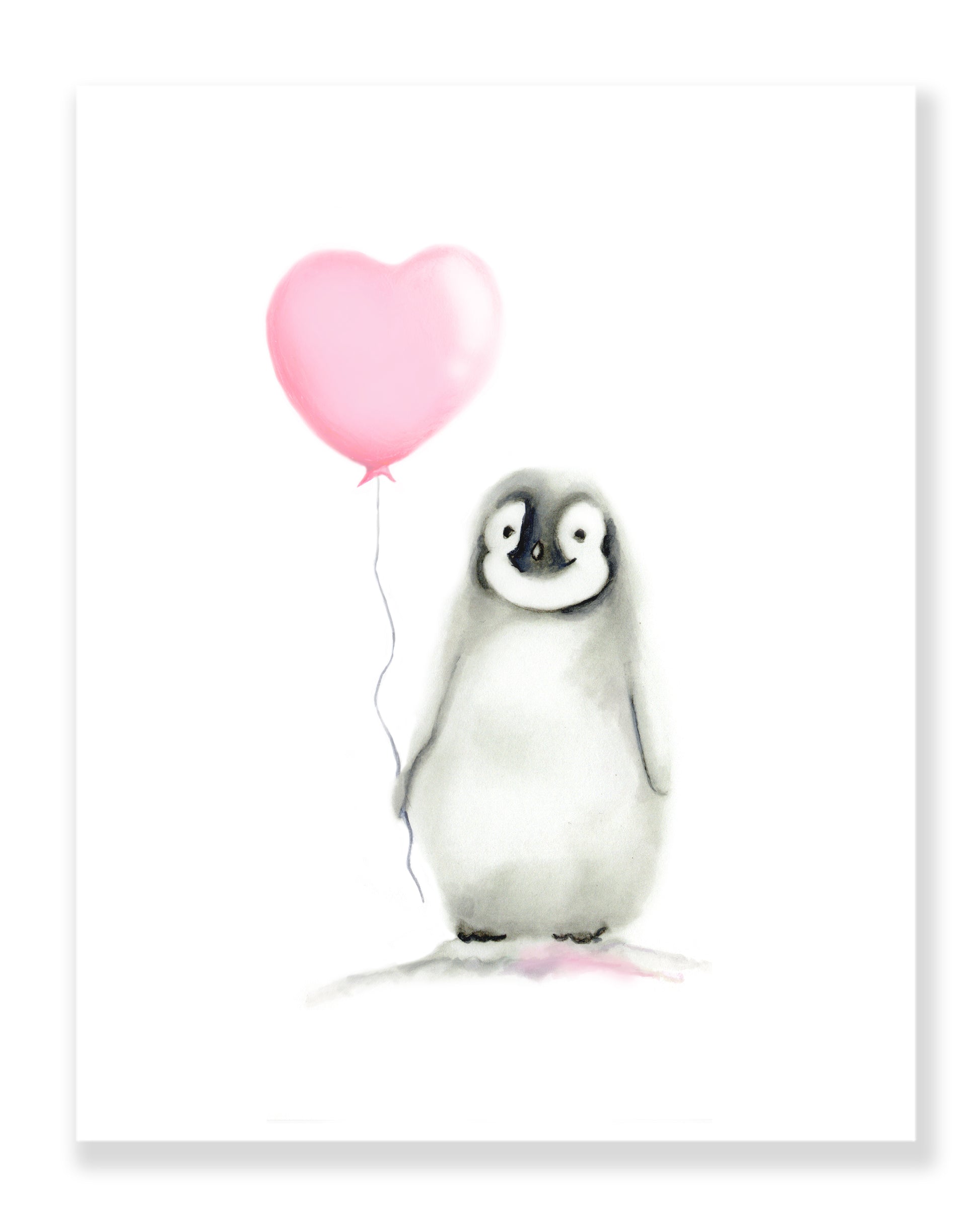 Penguin with Heart Balloon Nursery Art Print - Studio Q - Art by Nicky Quartermaine Scott