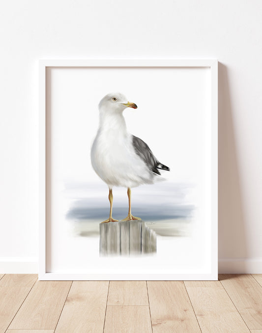 Seagull Standing on Wood Art Print - Studio Q - Art by Nicky Quartermaine Scott