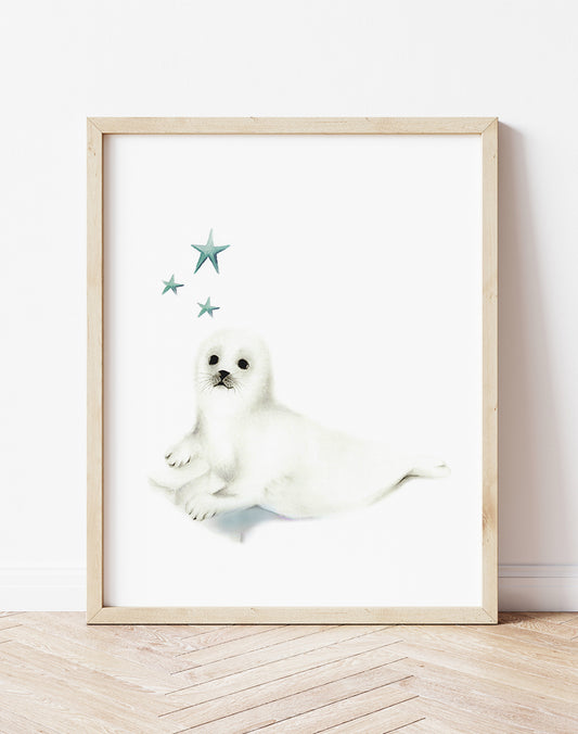 Seal Nursery Art Print with Star  - Studio Q - Art by Nicky Quartermaine Scott