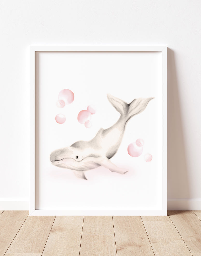 Whale Nursery Art Print - Sweet Blush - Studio Q - Art by Nicky Quartermaine Scott